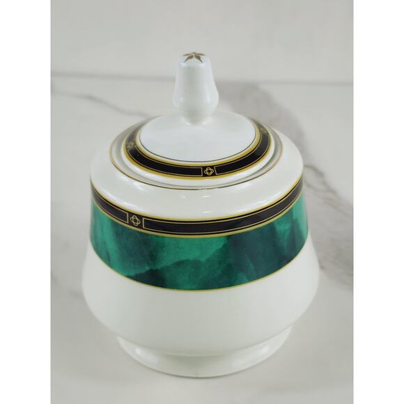 Retroneu Sugar Bowl w/ Lid Jade Garland 3 1/2" Fine China 90's #3020 Pattern - Picture 3 of 14